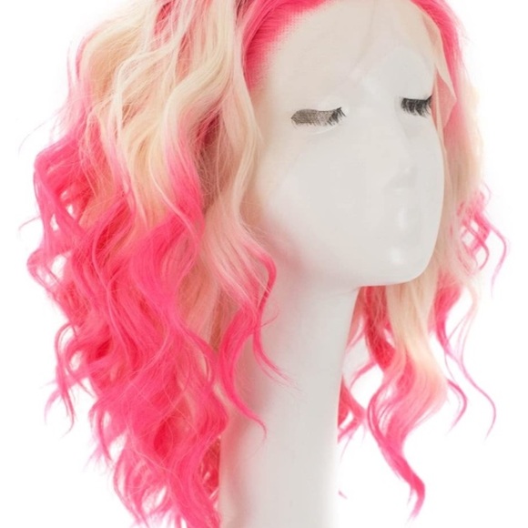 14”Pink Blonde LaceFront Short Bob Wavy Wigs main image 5